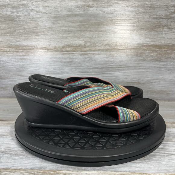 Skechers Women’s Memory Foam Stretch Woven Rainbow Platform Sandals Size 11 - Picture 3 of 8